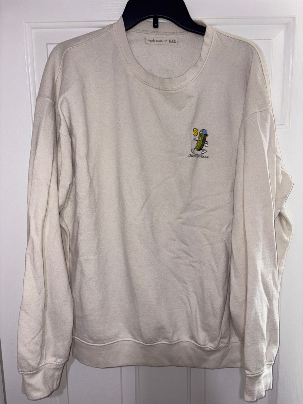 Simply Southern Cream Crewneck with Small Embroidered Pickle Logo